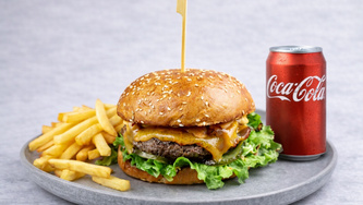 Cheeseburger classic + Pomfrit + Coca-Cola