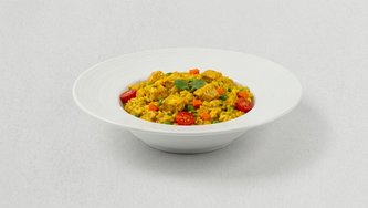 Curry piletina s rižom i povrćem i salata